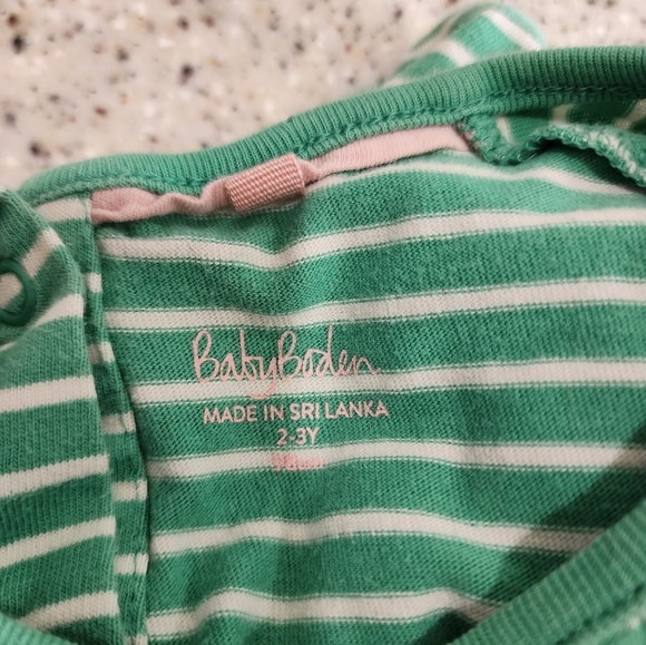 Baby Boden Green And White Striped Dress with Guinea Pig Pockets Size 2-3y - Picture 4 of 4